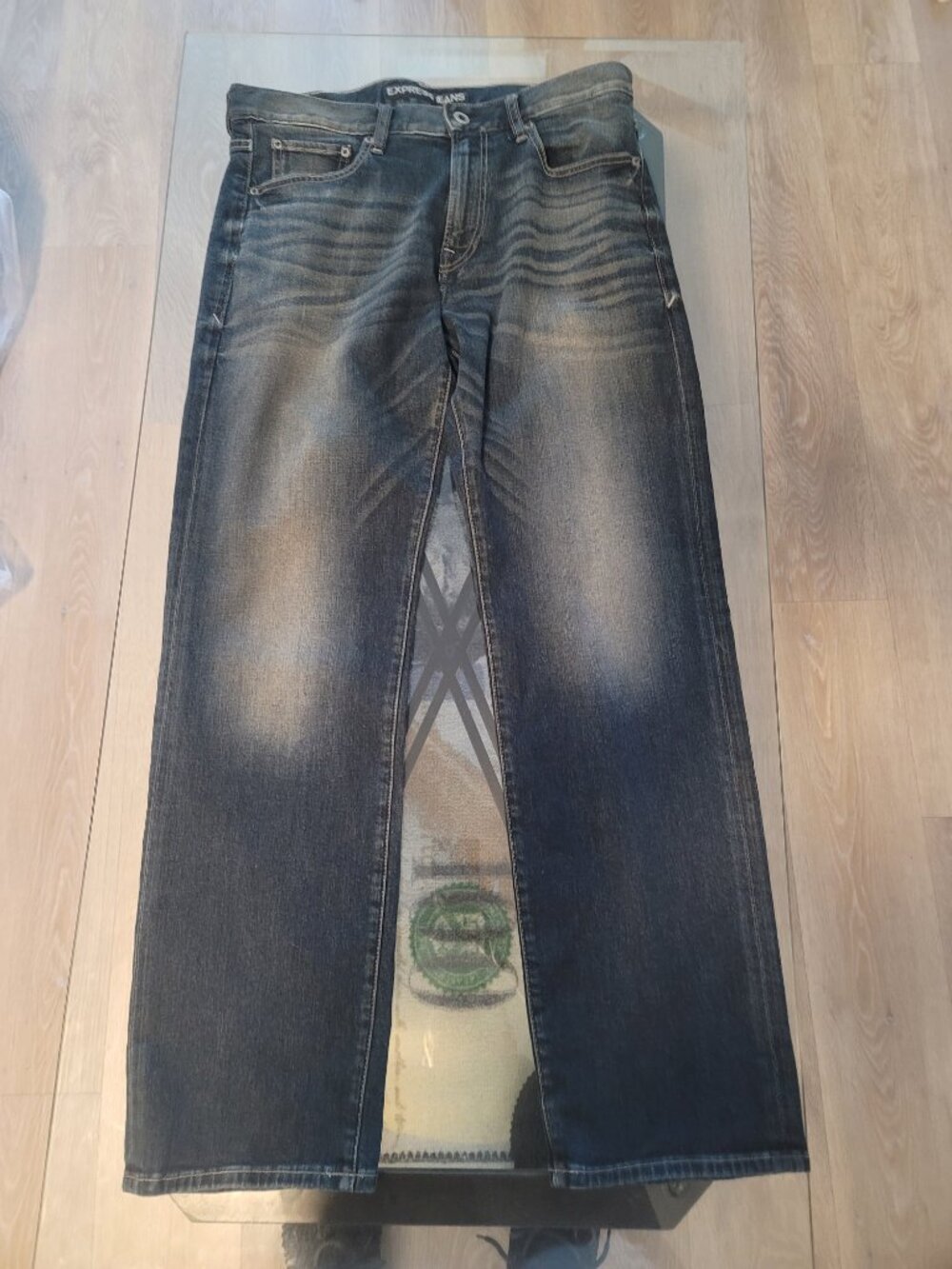Express Men's Jeans Dark Denim Stonewashed Blake Loose Fit Straight Leg 32x31